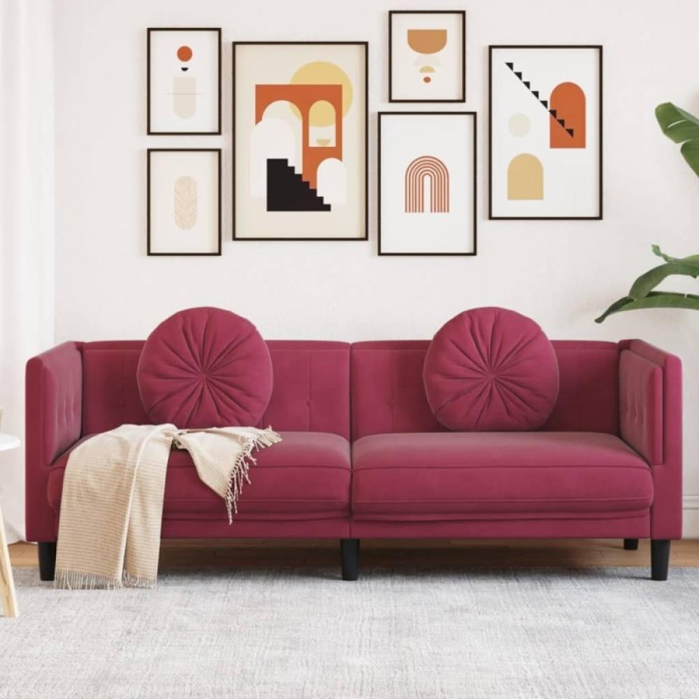 Sofa mit Kissen 3-Sitzer Weinrot Samt (Farbe: Rot) Bild 1