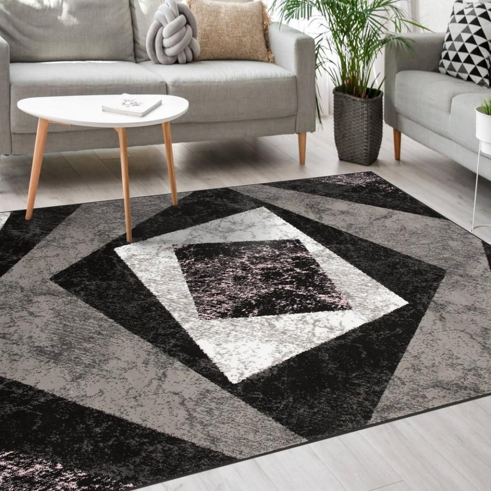 Mazovia Designteppich Modern Teppich Kurzflor Wohnzimmerteppich Robust und pflegeleicht GRAU, 80 x 150 cm, Fußbodenheizung, Allergiker geeignet, Farbecht, Pflegeleicht, Geometrisch Bild 1