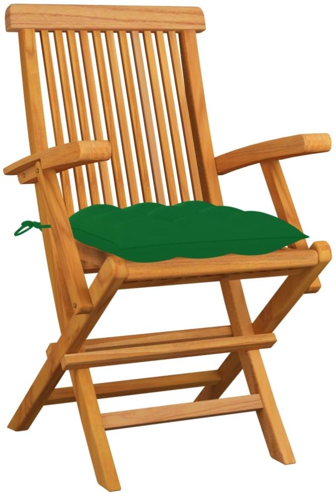 vidaXL Gartenstühle mit Grünen Kissen 3 Stk. Massivholz Teak 3062534 Bild 1