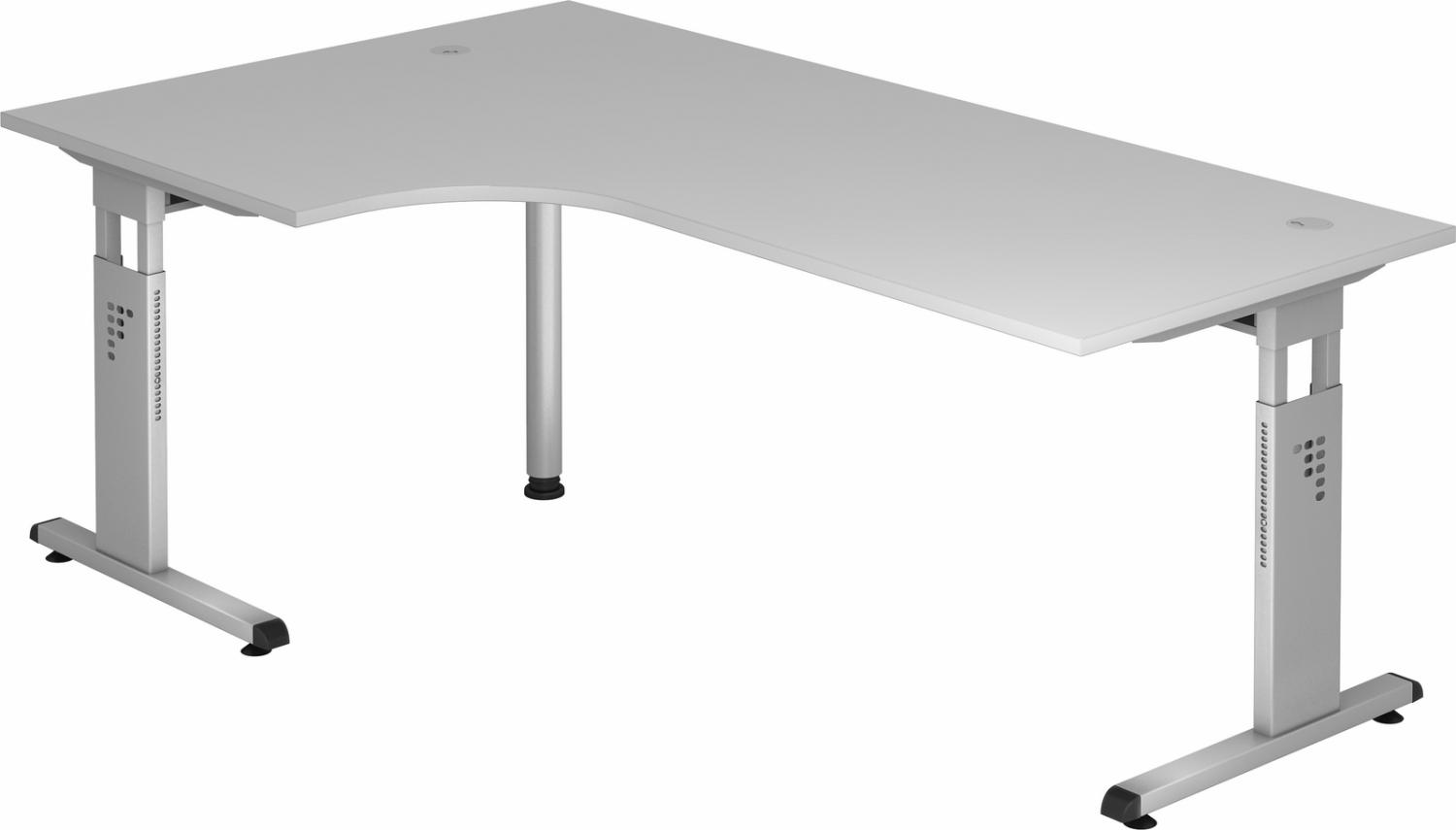 bümö höhenverstellbarer Eckschreibtisch O-Serie 200x120 cm in grau, Gestell in Silber - Schreibtisch L Form, großer Tisch für's Büro, Computertisch höhenverstellbar, OS-82-5-S Bild 1