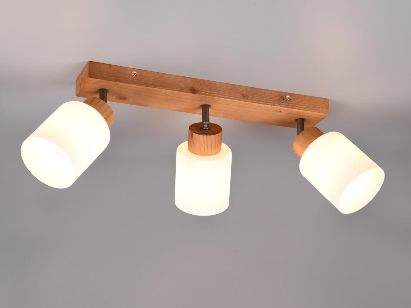 TRIO Leuchten Deckenstrahler Assam, ohne Leuchtmittel, warmweiß - kaltweiß, Spot 3-flg. Naturholz, exkl 3xE14 max 25W, Glasschirm weiß schwenkbar Bild 1