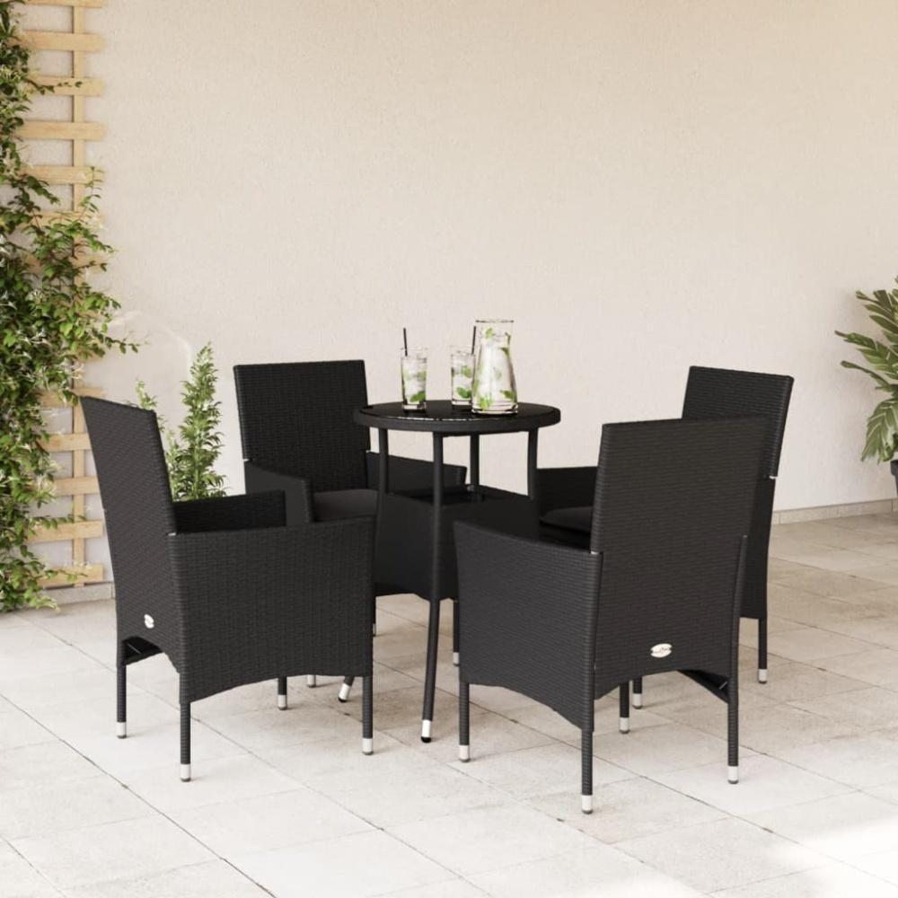 vidaXL 5-tlg. Garten-Essgruppe mit Kissen Schwarz Poly Rattan und Glas 3278618 Bild 1