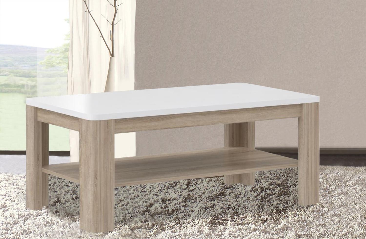 Couchtisch Ziertisch Wohnzimmertisch weiß sonoma eiche 110x60cm Bild 1