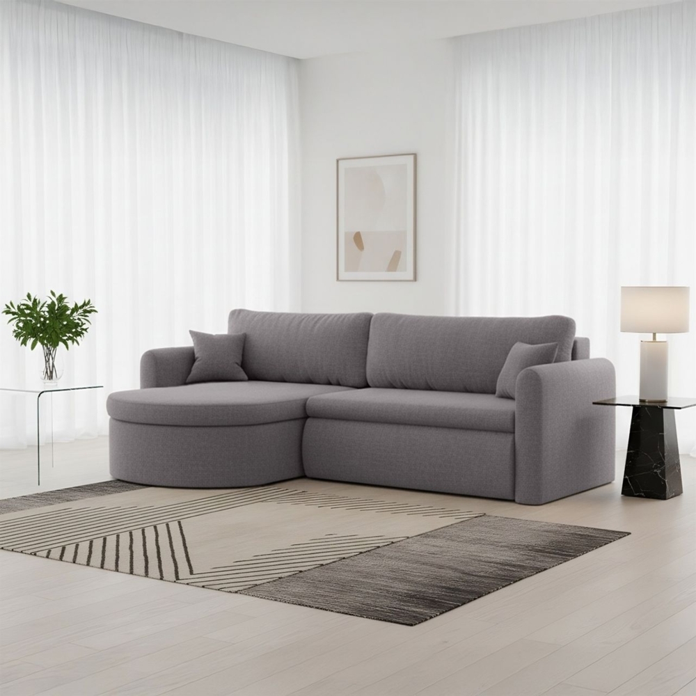 Ecksofa Schlafsofa FELIZ Stoff Faro Grau Ottomane Links Bild 1