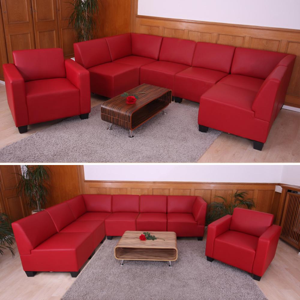 Modular Sofa-System Couch-Garnitur Lyon 6-1, Kunstleder ~ rot Bild 1