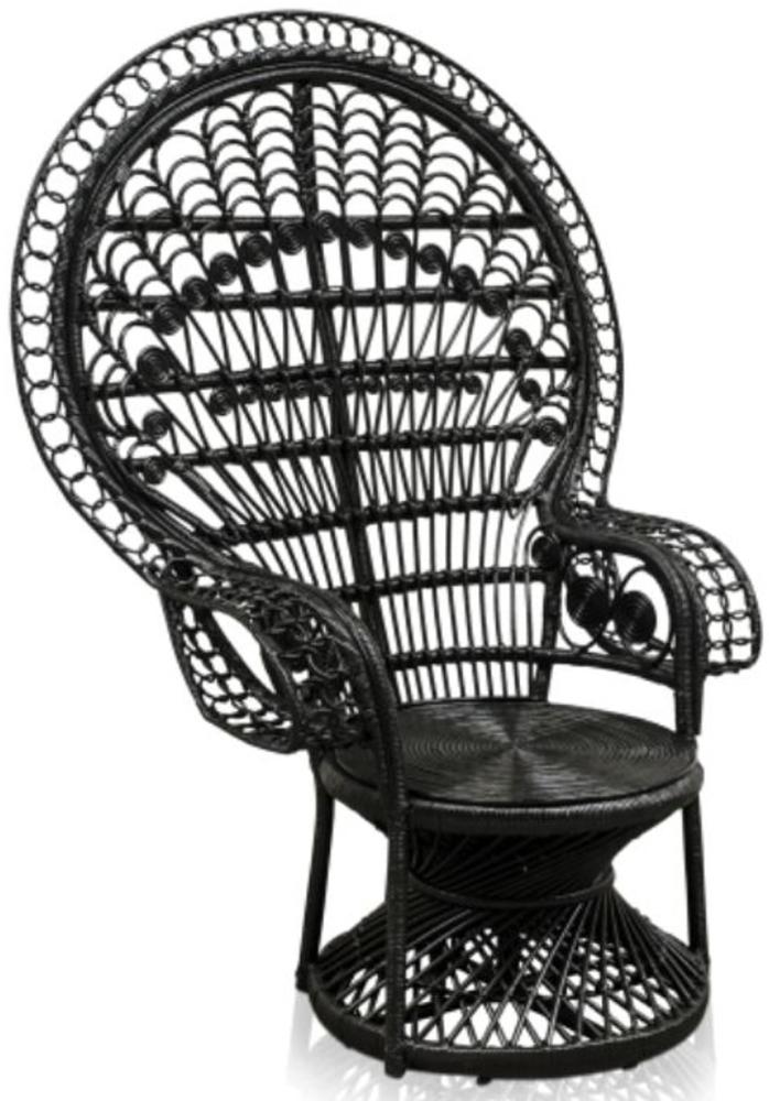 Casa Padrino Luxus Rattan Sessel Schwarz 114 x 80 x H. 150 cm - Vintage Möbel Bild 1