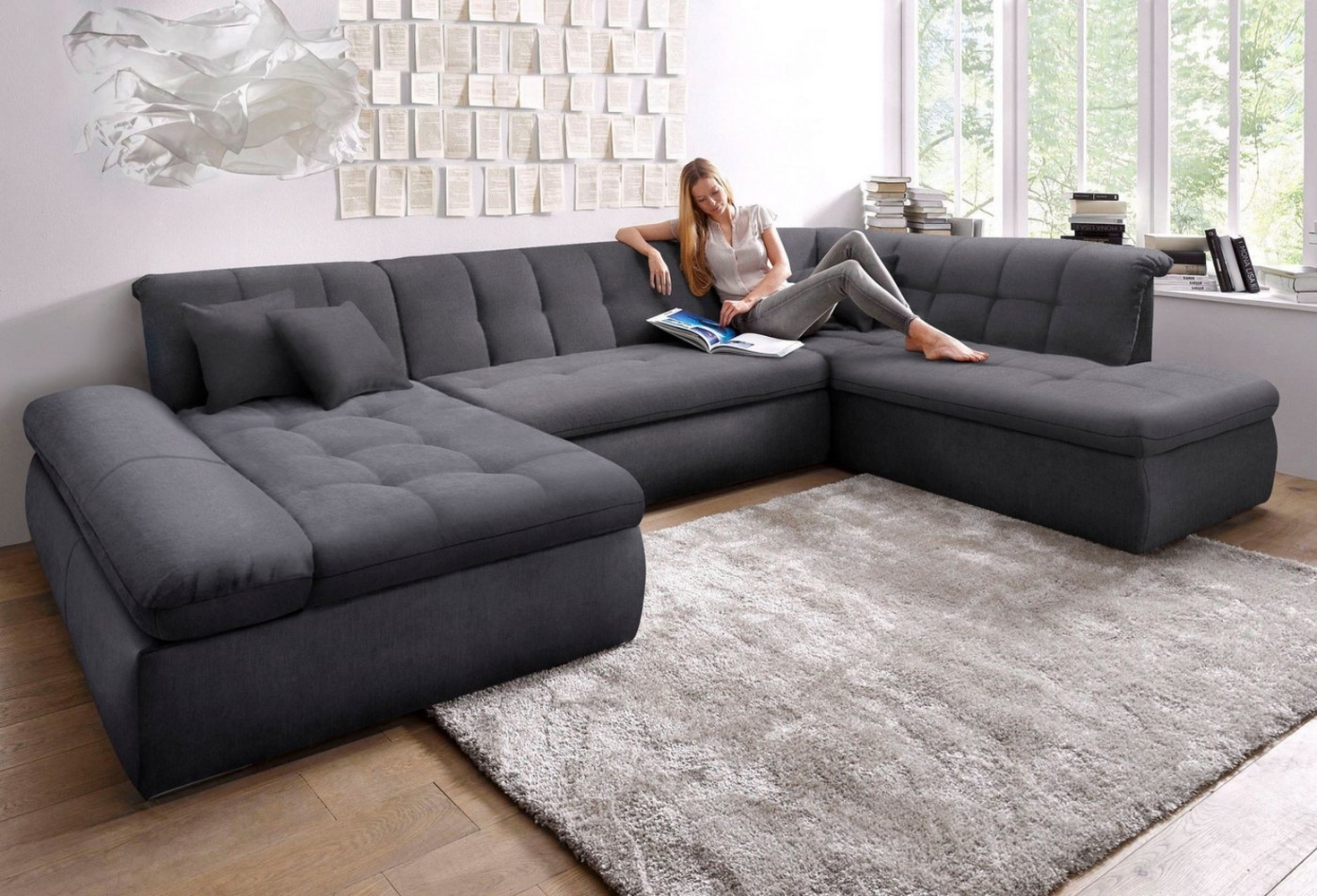 DOMO collection Wohnlandschaft Moric Luxus incl. Zierkissen, U-Form, bis 140kg pro Sitzplatz belastbar, XXL B/T/H: 353/216/80 cm Bild 1