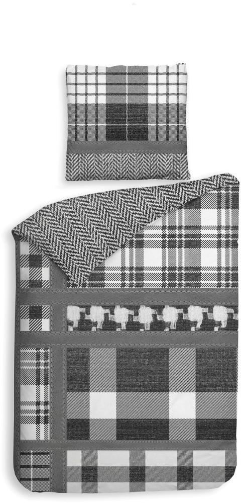 Heckett&Lane GOTS Twill Wende Bettwäsche Jenna mit Karo und Fischgrät Print Schwarz 135x200 cm + 80x80 cm Bild 1