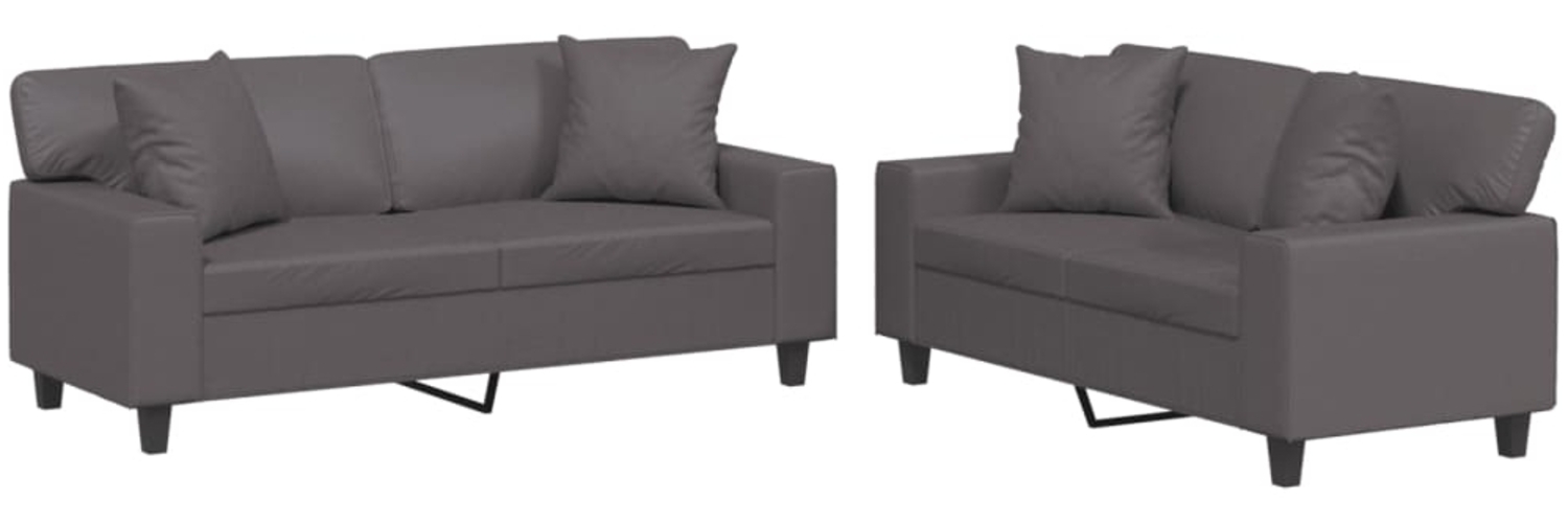 vidaXL 2-tlg. Sofagarnitur mit Kissen Grau Kunstleder 3201926 Bild 1