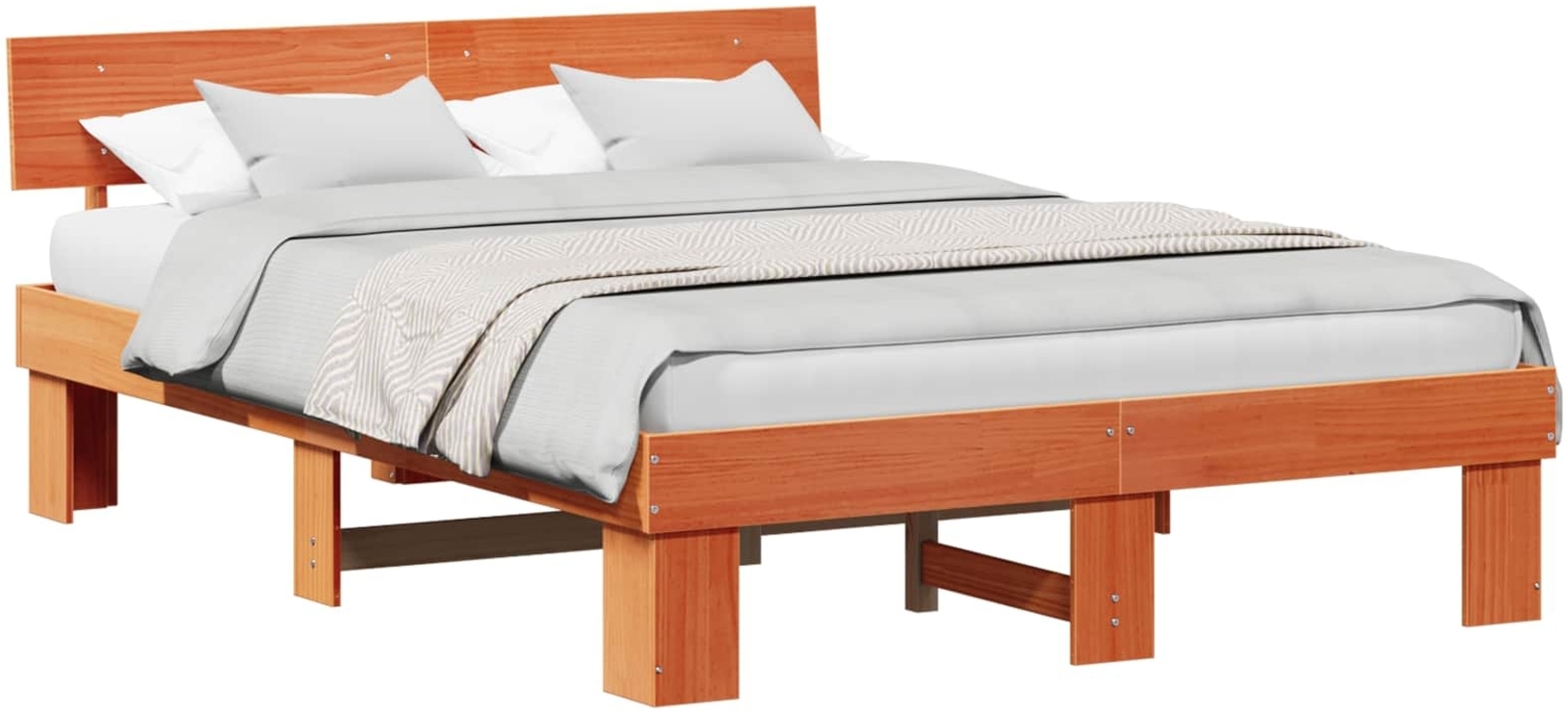 vidaXL Bettrahmen Wachsbraun 160 x 200 cm Massives Kiefernholz 872562 Bild 1