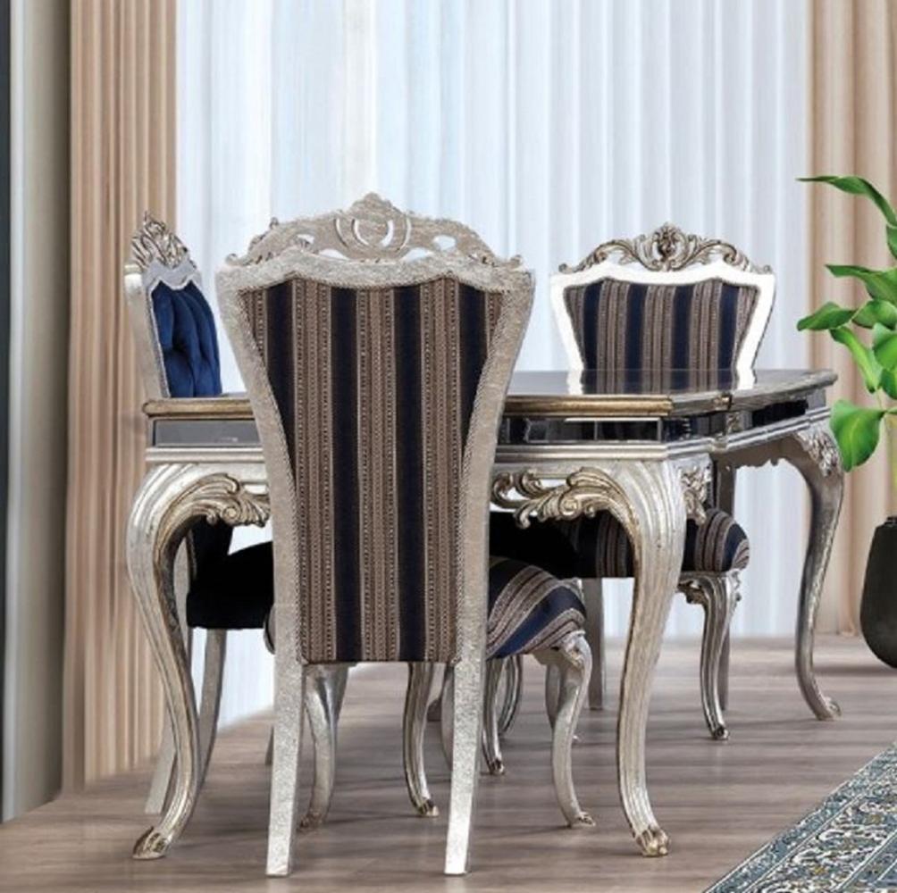 Casa Padrino Luxus Barock Esstisch Schwarz / Gold / Silber - Edler Massivholz Esszimmertisch mit Spiegelglas - Barock Esszimmer Möbel - Edel & Prunkvoll Bild 1