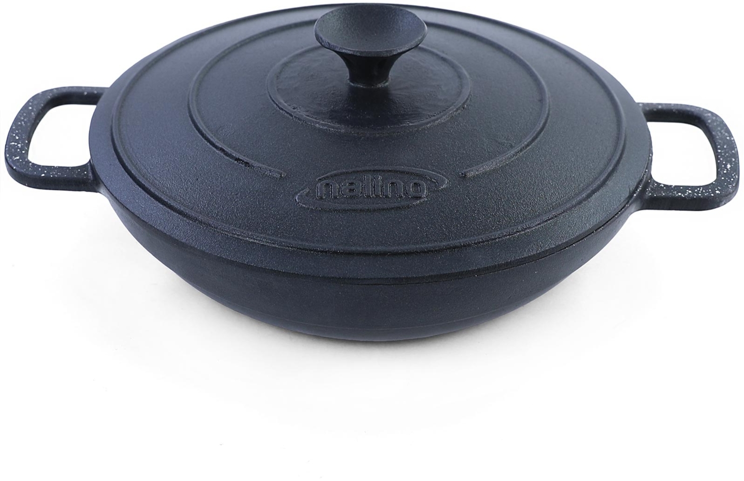 28cm Wok Pfanne Gusseisen Antihaftbeschichtet mit Deckel Massiv 4,7kg Bild 1