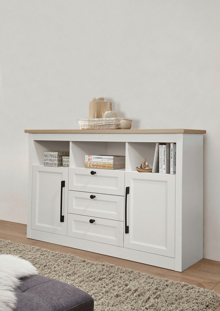 OTTO home Sideboard Ismund, aus MDF, mit Holz-Zierleiste, schwarzen Metallgriffen, Höhe 95 cm Bild 1