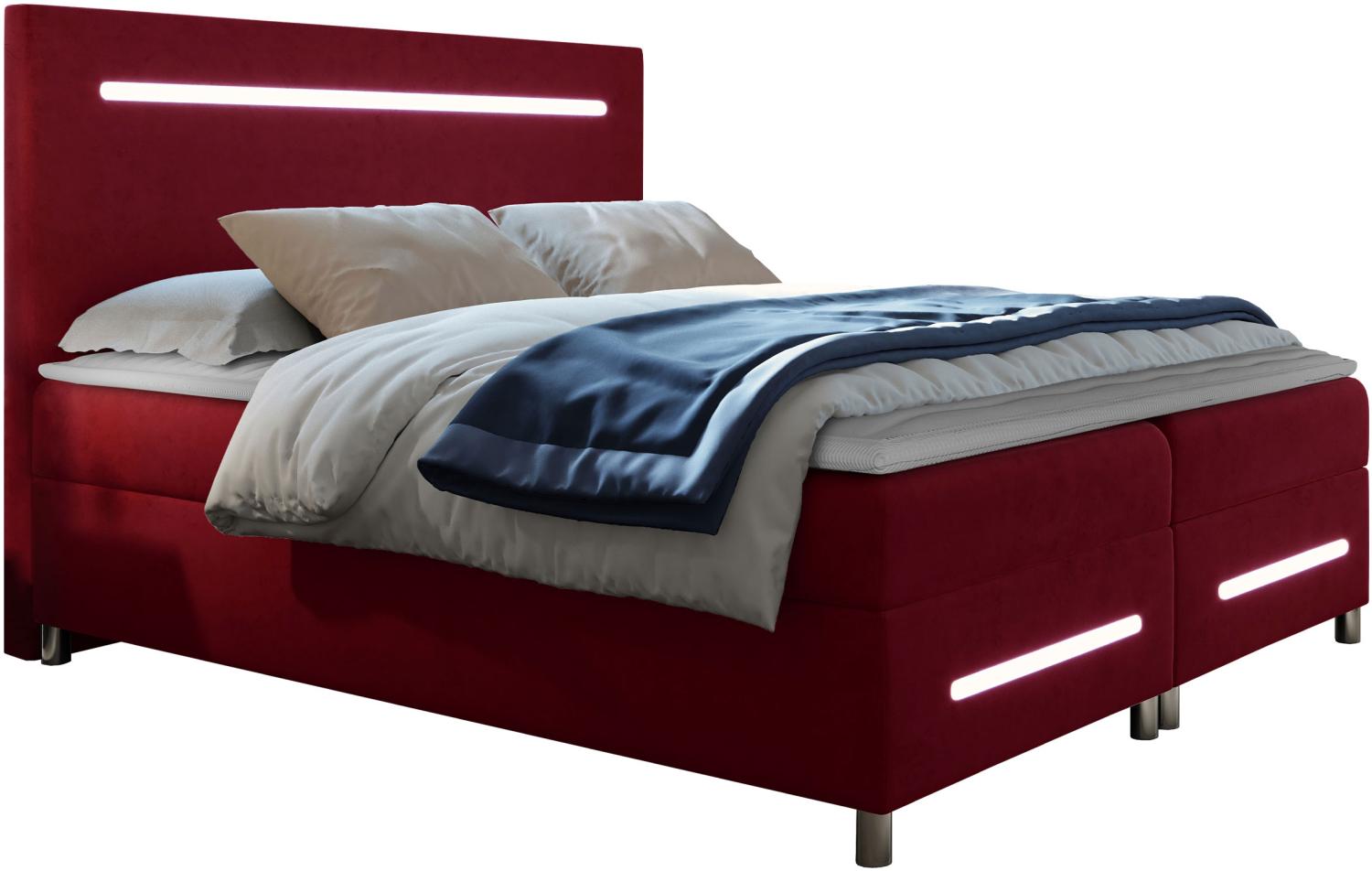 Boxspringbett Saziro LED, Rot, 180 x 200 cm Bild 1