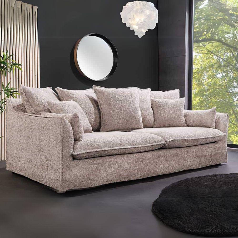 Gemütliches Hussensofa PARADISO 200cm Bouclé champagner beige Federkern Bild 1