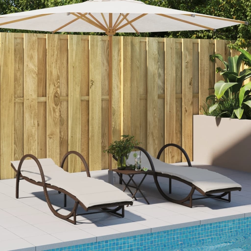 vidaXL Sonnenliegen 2 Stk. mit Auflagen Braun Poly Rattan 3277308 Bild 1