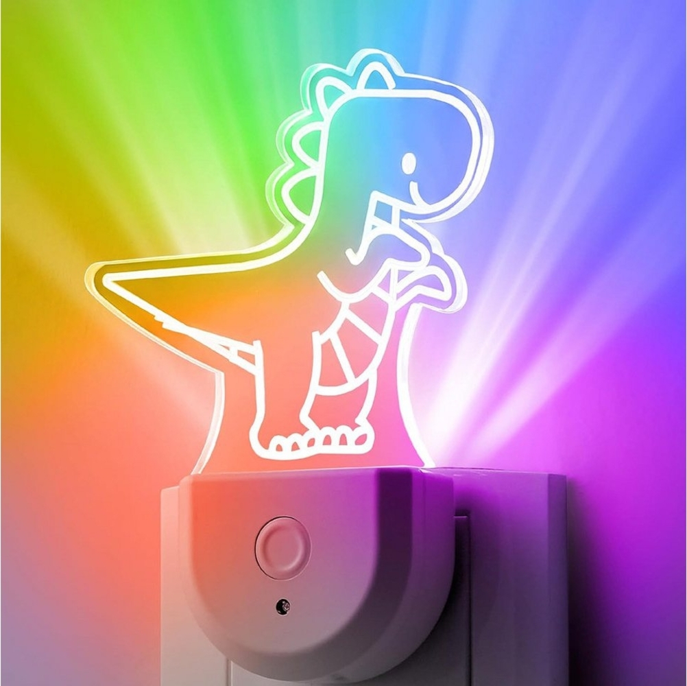MUPOO Steckdosenleuchte Dynamisches RGB Regenbogen, Dinosaurier, Schmetterling Nachtlicht, Dinosaurier, LED fest integriert, Nachtlicht mit Dämmerungssensor, Badezimmer-/Kinderzimmer-Deko Bild 1