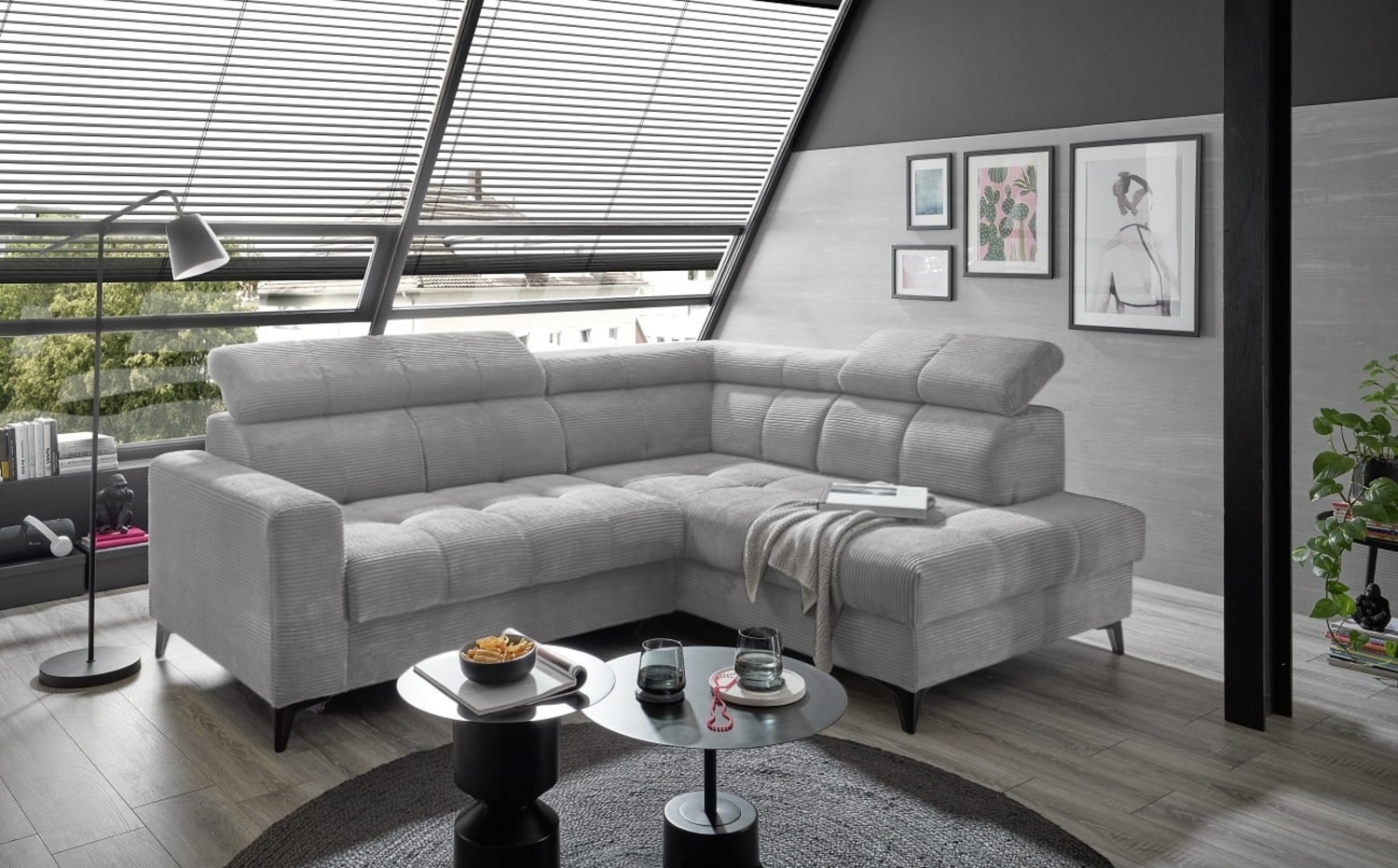 Ecksofa Bavaro elektronischer Sitztiefenverstellung und Breitcord-Bezug Ed Exciting Design Bild 1