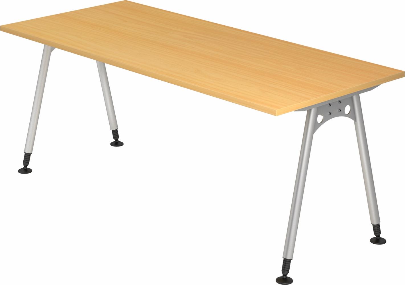 bümö manuell höhenverstellbarer Schreibtisch 180x80 cm in Buche - PC Tisch höhenverstellbar & groß, höhenverstellbarer Tisch Büro, großer Computertisch verstellbar, A-Serie, AS-19-6 Bild 1