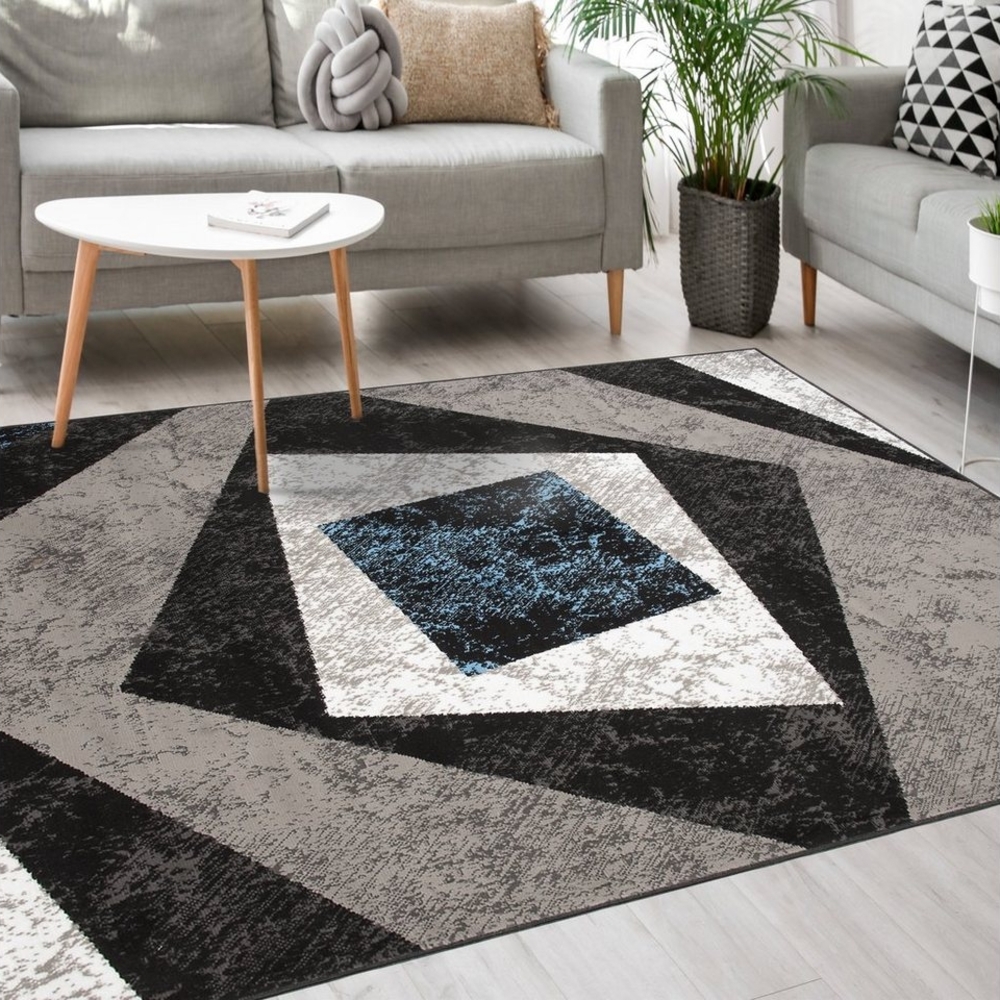 Mazovia Designteppich Modern Teppich Kurzflor Wohnzimmerteppich Robust und pflegeleicht GRAU, 80 x 150 cm, Fußbodenheizung,Allergiker geeignet,Farbecht,Pflegeleicht,Geometrisch Bild 1