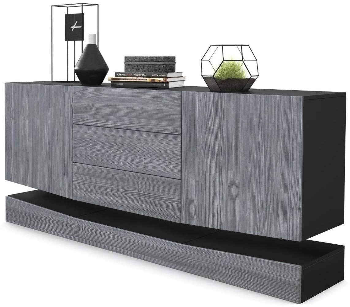 Vladon Sideboard City, Schwarz matt/Avola-Anthrazit - Moderne Kommode für Ihr Wohnbereich (178 x 72 x 38 cm) Bild 1