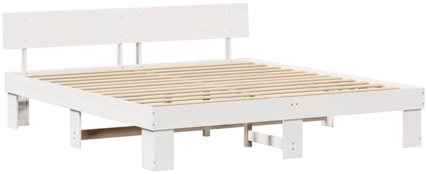 vidaXL Bettrahmen mit Kopfteil Weiß 180 x 200 cm Massives Kiefernholz 872558 Bild 1