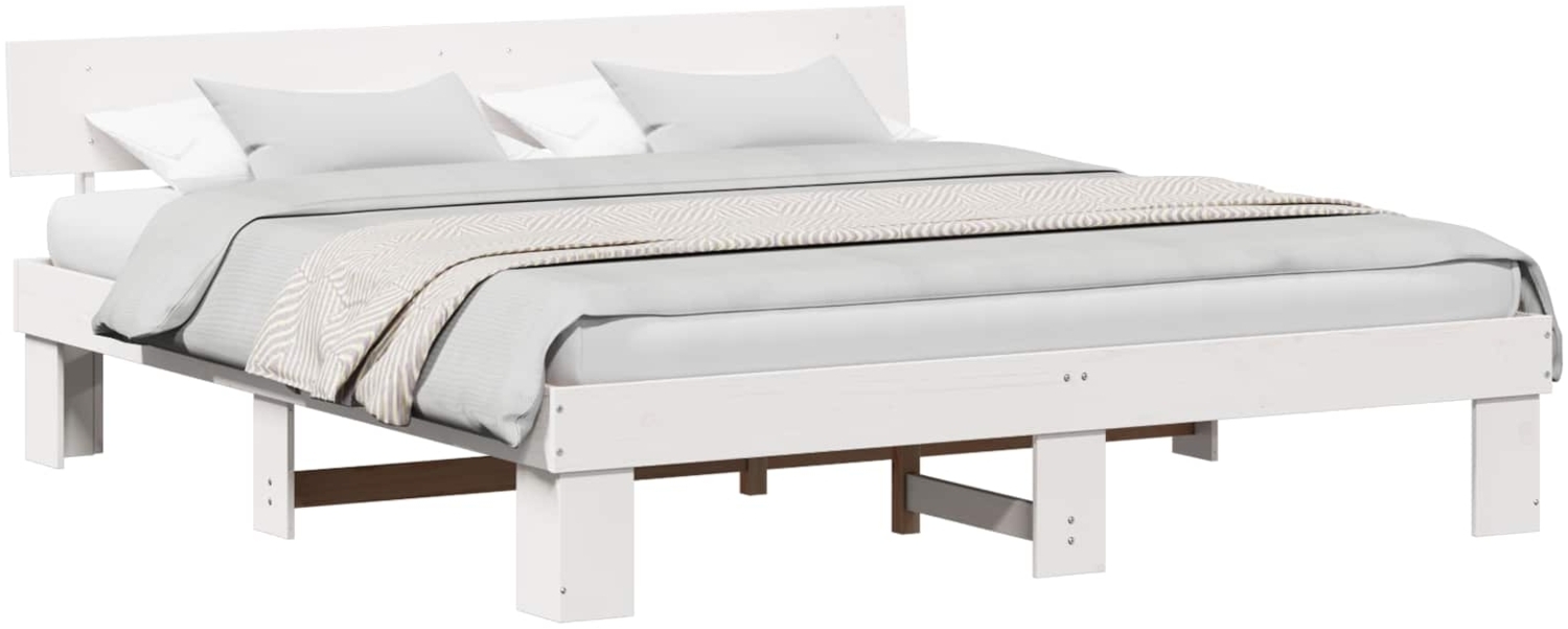 vidaXL Bettrahmen mit Kopfteil Weiß 180 x 200 cm Massives Kiefernholz 872558 Bild 1