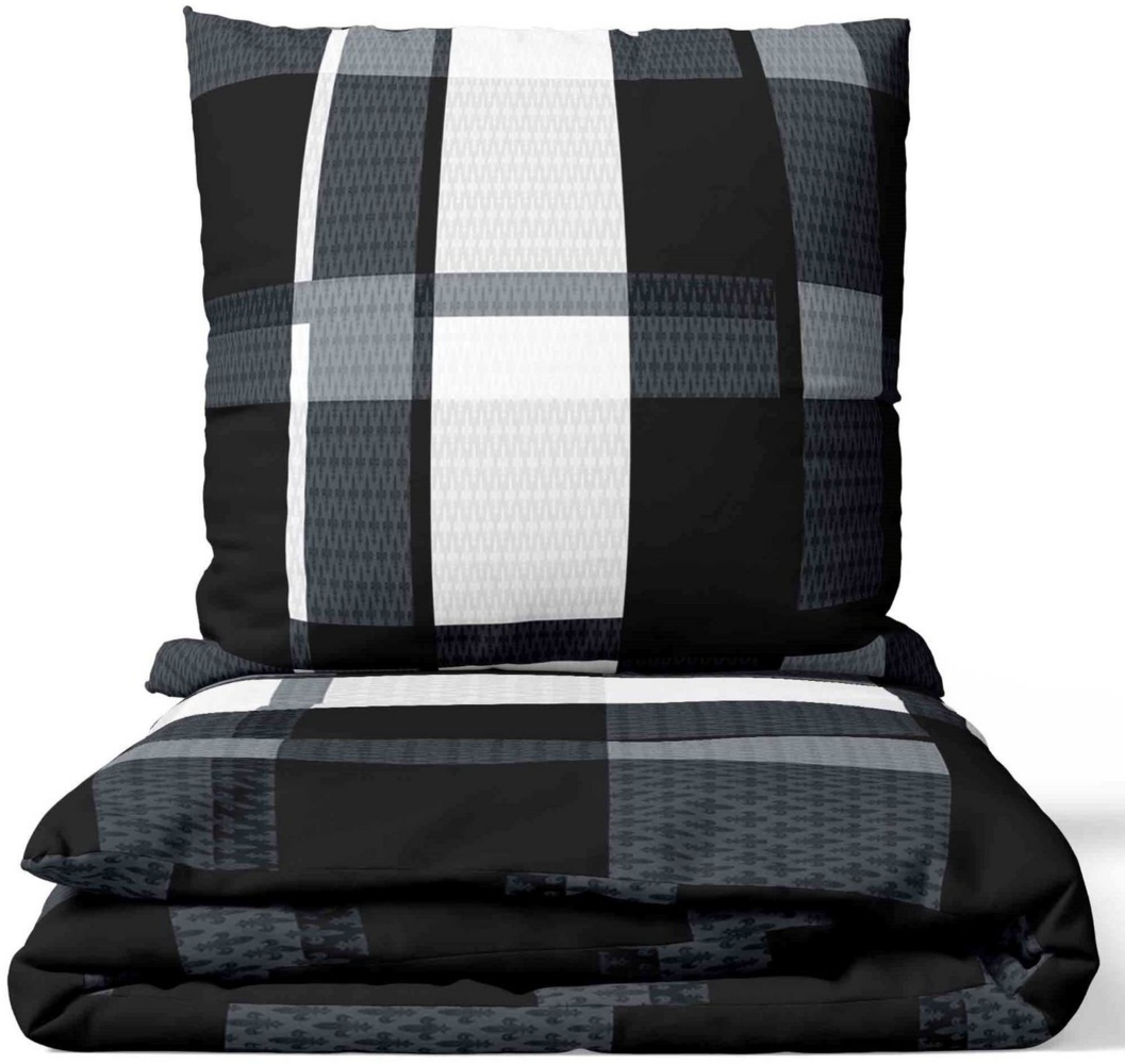 Leonado Vicenti Bettwäsche 135x200 angenehm und pflegeleicht, Microfaser, 2 teilig, Streifen und Ornamente in Grau Schwarz Bild 1