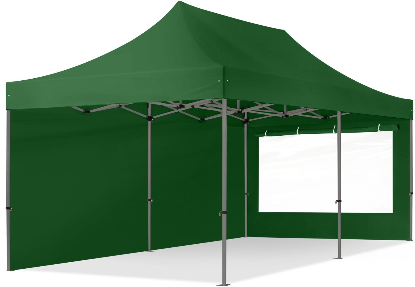 3x6 m Faltpavillon, PREMIUM Stahl 40mm, Seitenteile mit Panoramafenstern, dunkelgrün Bild 1