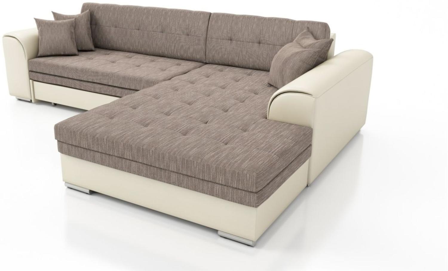 Couchgarnitur SARRA Beige- Braun mit Schlaffunktion Ottomane Rechts Bild 1