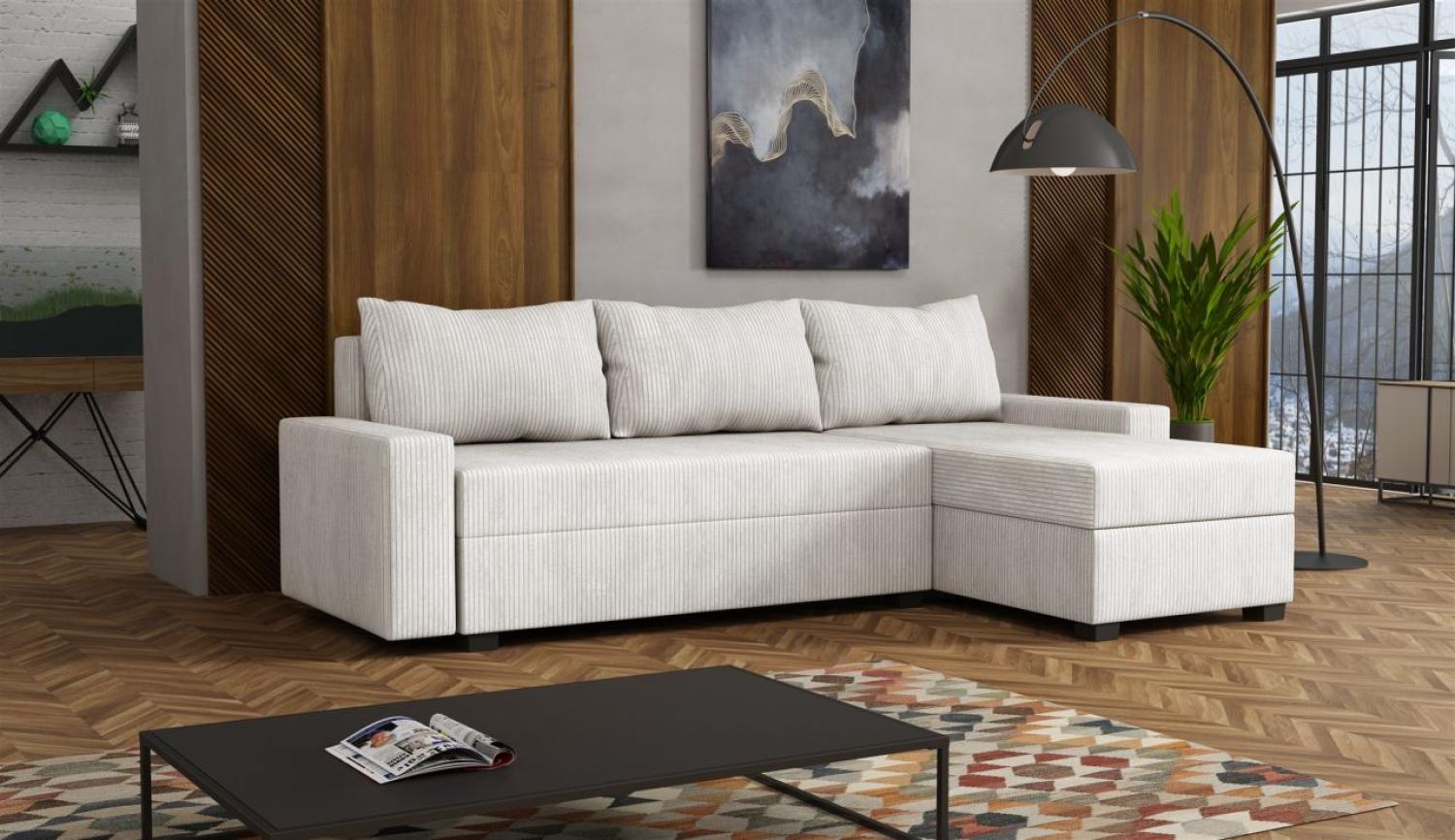 Ecksofa Schlafsofa Sofa AGNETA Stoff Lincoln Creme Ottomane Rechts Bild 1