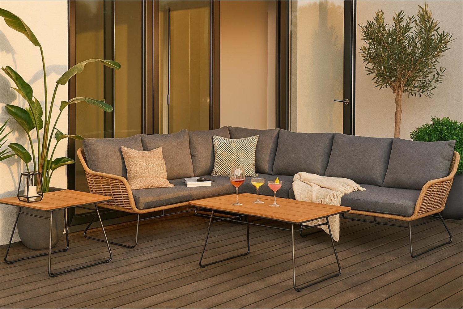 Monaco Ecklounge, Polyrattan, grau, für 6 Personen Bild 1