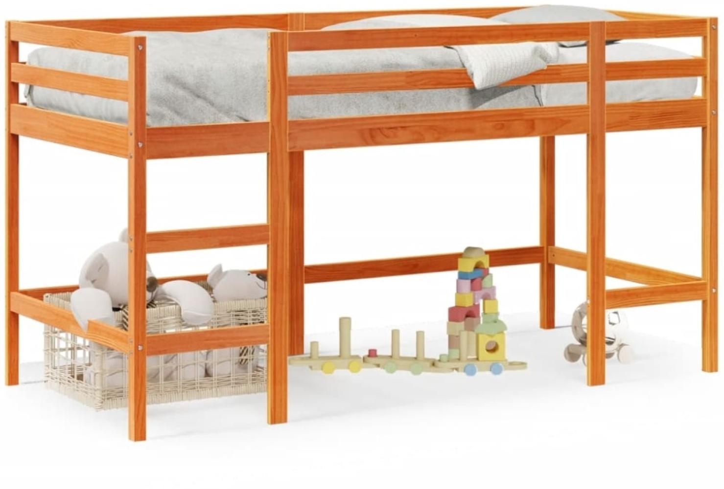 vidaXL Kinderhochbett mit Leiter Wachsbraun 90x190cm Massivholz Kiefer 852399 Bild 1