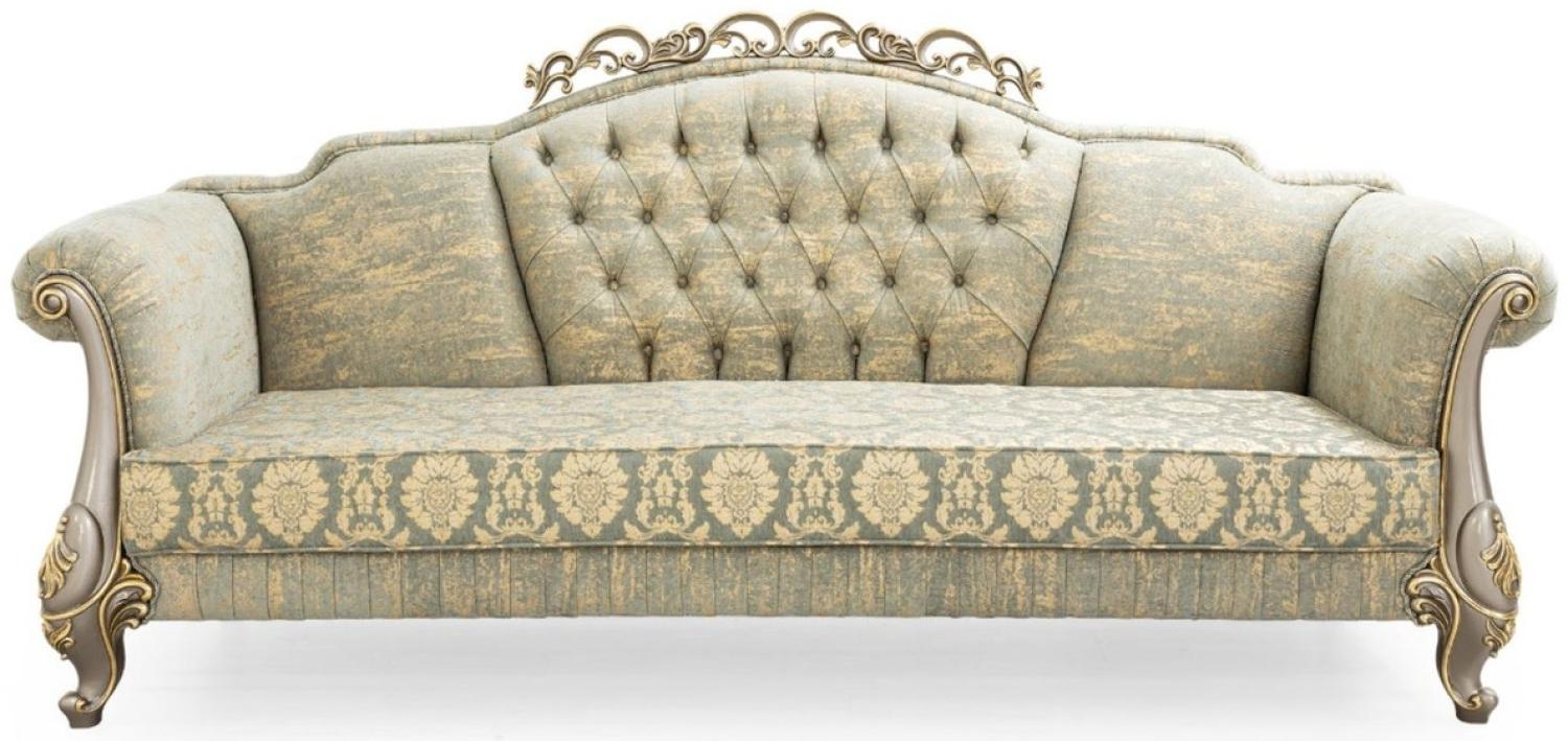 Casa Padrino Luxus Barock Sofa Grün / Gold / Grau / Gold 225 x 90 x H. 110 cm - Prunkvolles Barockstil Wohnzimmer Sofa mit elegantem Muster Bild 1