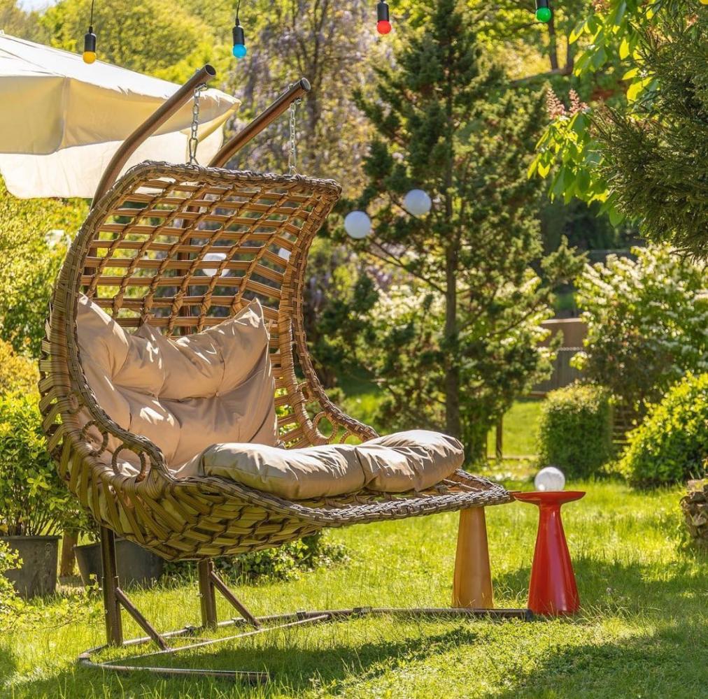 Capri Swing Gartenschaukel Rattan Hängesessel mit Gestell Hängeschaukel Bodrum Double Weiß Bild 1