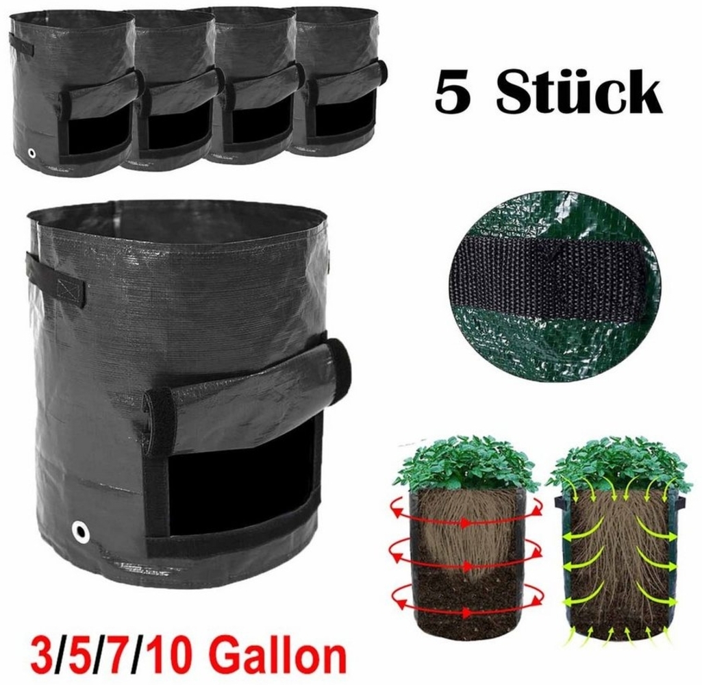 BTTO Pflanzkübel 1/5/10er-Pack. Kartoffel Pflanzsack, 3/5/7/10 Gallonen (5 St), für Draussen,Kartoffeln,Tomaten Bild 1