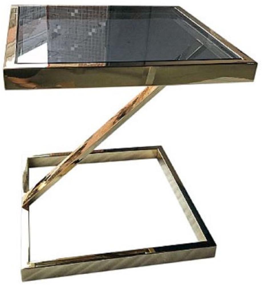 Casa Padrino Luxus Beistelltisch Gold / Schwarz 45 x 45 x H. 50 cm - Edelstahl Tisch mit getönter Glasplatte Bild 1