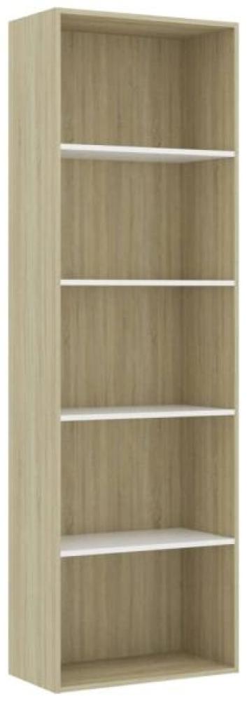 vidaXL Bücherregal 5 Fächer Weiß Sonoma-Eiche 60 x 30 x 189 cm Spanplatte Bild 1