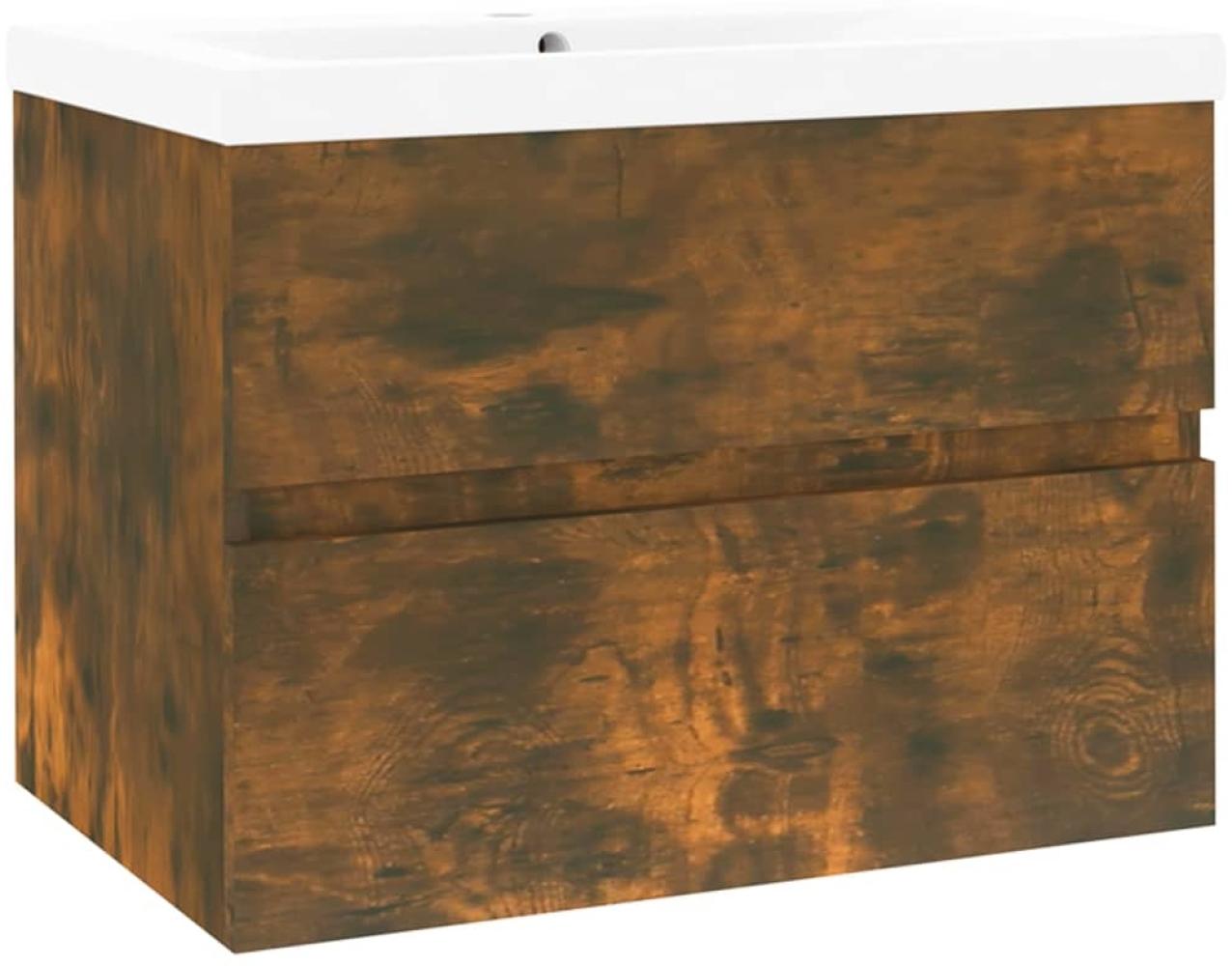 vidaXL Waschbeckenschrank mit Einbaubecken Räuchereiche Holzwerkstoff 3152867 Bild 1