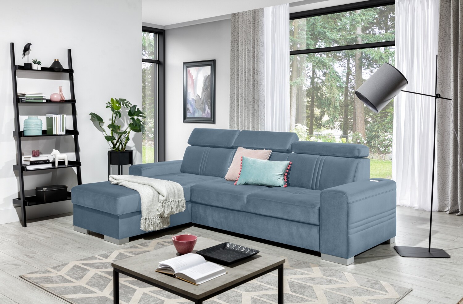 99rooms Neilo Ecksofa Velours ESITO Blau Links ohne Bild 1