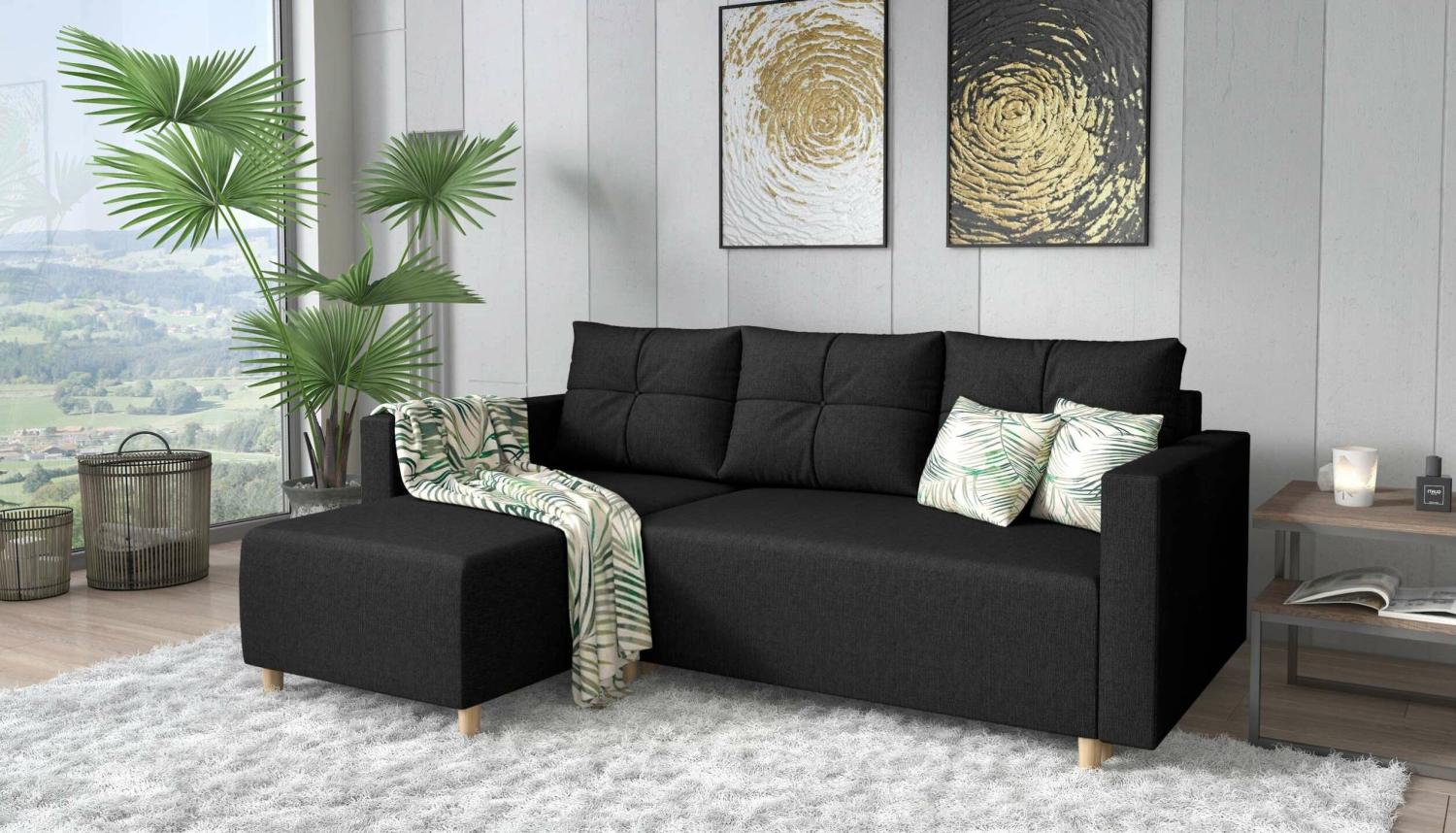 Stylefy Livenza Ecksofa Strukturstoff Schwarz Links Bild 1