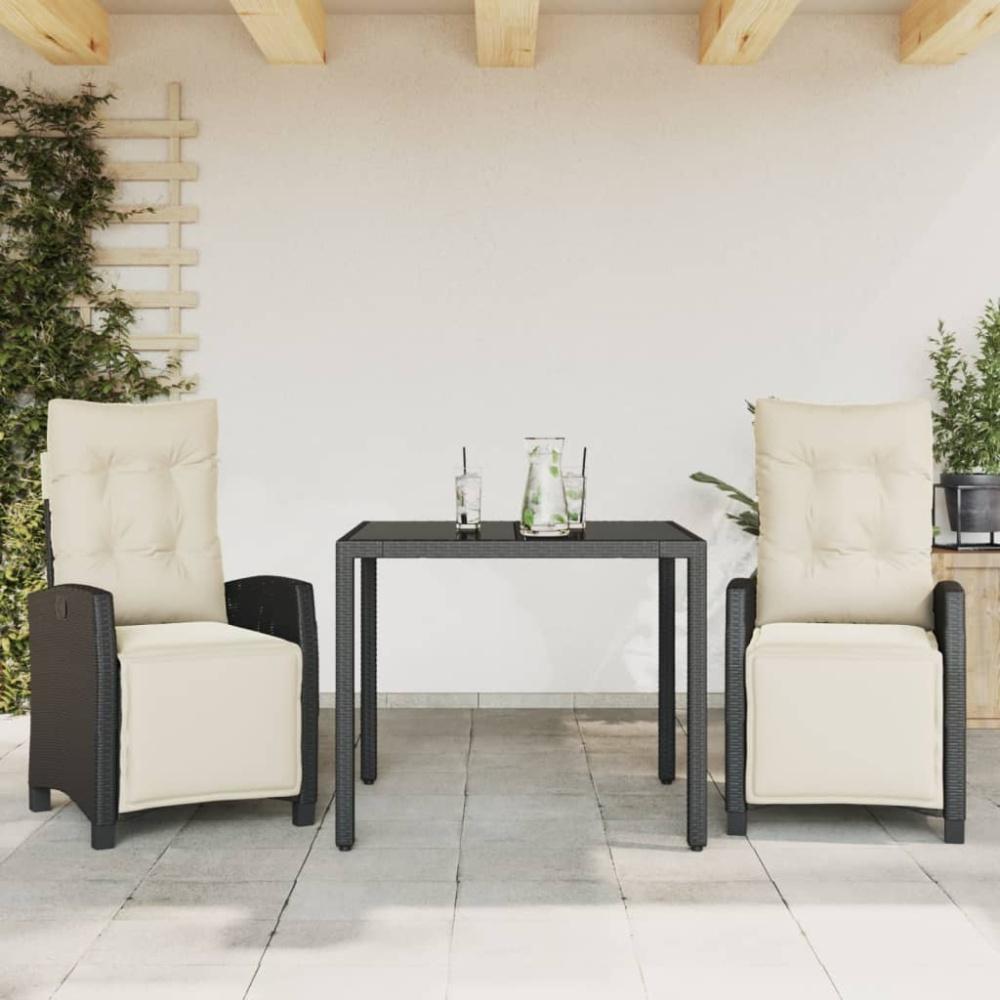 vidaXL 3-tlg. Garten-Essgruppe mit Kissen Schwarz Poly Rattan 3212882 Bild 1