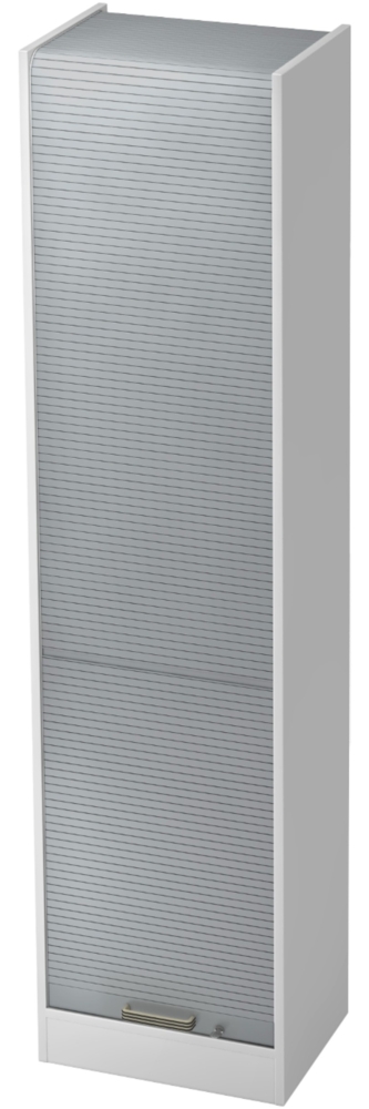 bümö Rollladenschrank in Weiß/Silber mit Streifengriff - Vertikal Jalousieschrank 50 cm breit, Aktenschrank abschließbar, Büroschrank für Ordner & Co, SET50-W-S-SG Bild 1