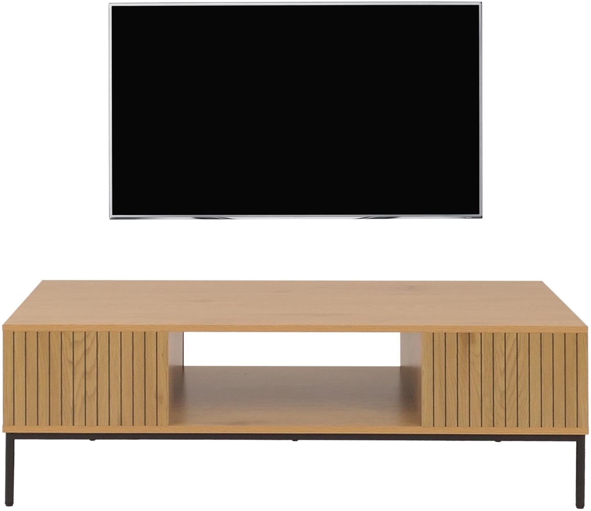 TV-Rack HWC-O39, TV-Board Fernsehtisch Lowboard TV-Schrank Ablage, Melamin MDF 39x120x60cm ~ natur Bild 1