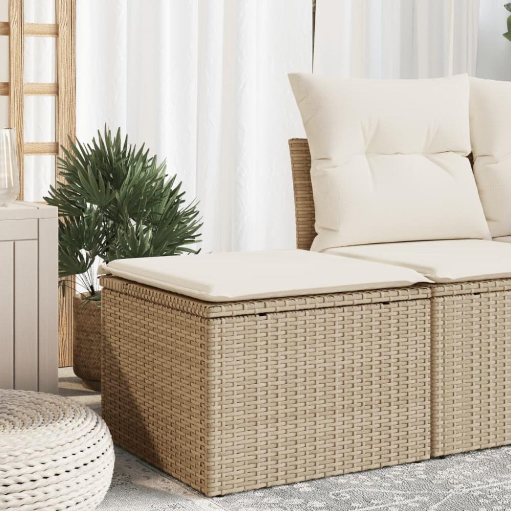 vidaXL Gartenhocker mit Kissen Beige 55x55x37 cm Poly Rattan 366057 Bild 1