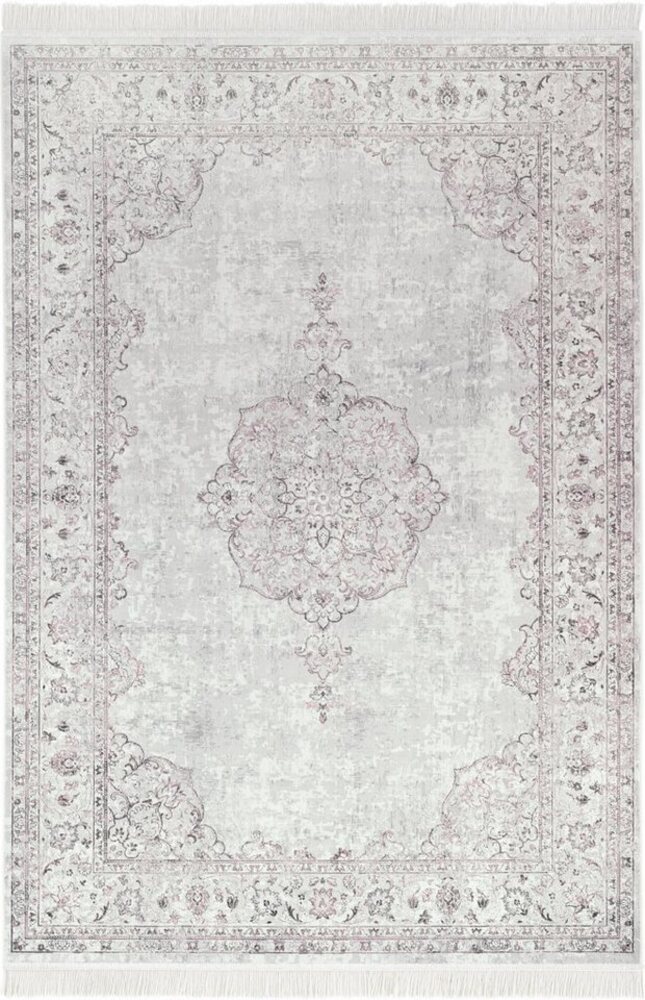 Orientalischer Samt-Teppich Fransen Oriental Vintage Medallion Pastell-Rose - 95x140x0,5cm Bild 1
