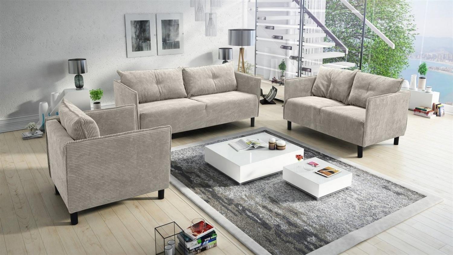 Sofaset Designersofa DECLAN 3-2-1 in Stoff Lincoln Beige Bild 1