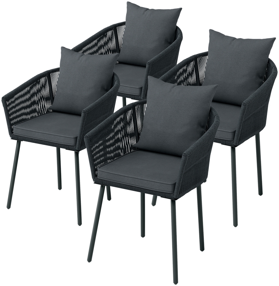 STEELSØN 'Nair' Polyrattan-Gartenstuhl inkl. Kissen, 4er-Set, dunkelgrau, wetterfest, bis 160 kg belastbar Bild 1