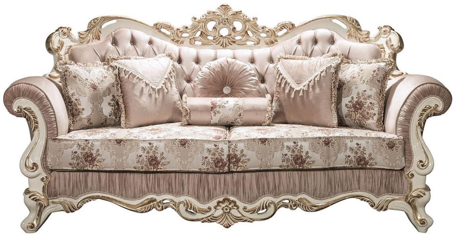 Casa Padrino Luxus Barock Sofa Rosa / Weiß / Gold 230 x 100 x H. 110 cm - Wohnzimmer Sofa mit Glitzersteinen und dekorativen Kissen - Barockmöbel Bild 1