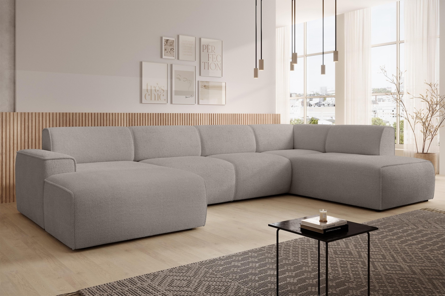 AX LIVING XXL Sofa U Form Didim Hellbraun 378cm breit modern & großzügig R Bild 1